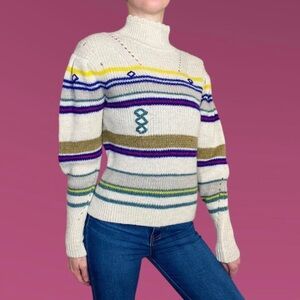 Isabel Marant Etoile Georgie Colorful Abstract Alpaca Wool Turtleneck Sweater